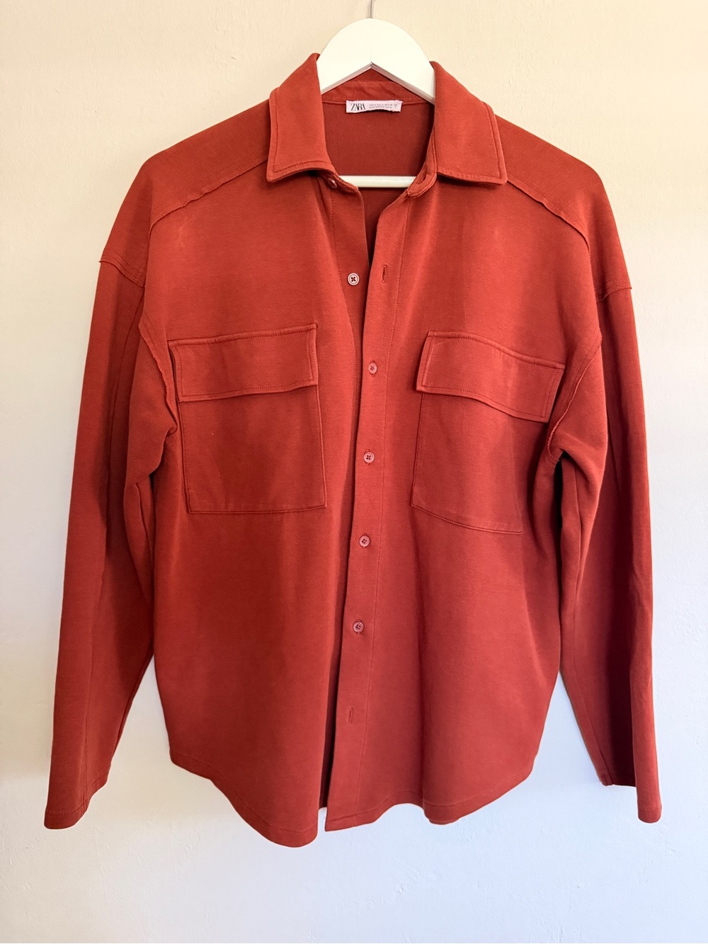 Zara Rust Oversized Knit Shacket Button Front Shirt Jacket Women’s Small